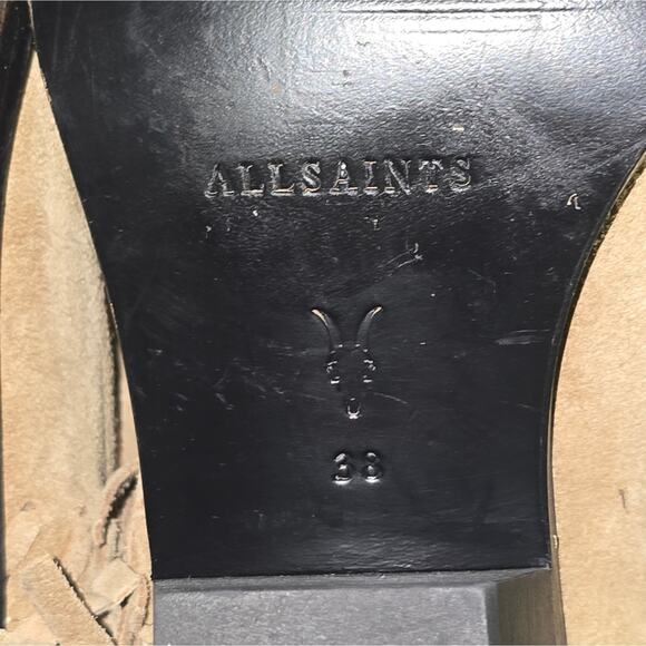 All Saints Suede Fringe Ankle Boots Pointed Toe Tan Western Cowgirl Booties 8 - Picture 11 of 16